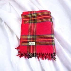 VINTAGE FARIBO WOOL BLANKET THROW TARTAN Red Plaid 53 x 62 STADIUM USA